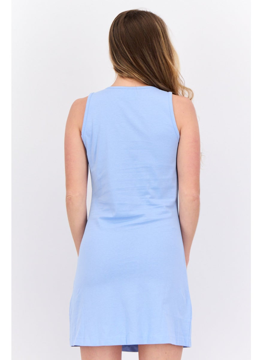 Women Graphic Print Mini Dress, Light Blue