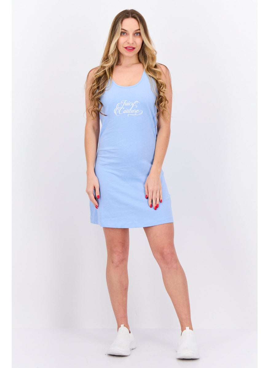 Women Graphic Print Mini Dress, Light Blue