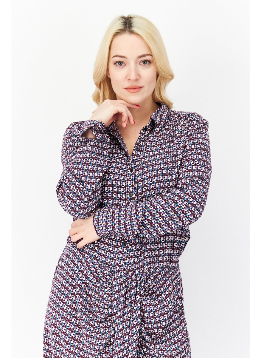Women Allover Printed Midi Dress, Light Purple Combo