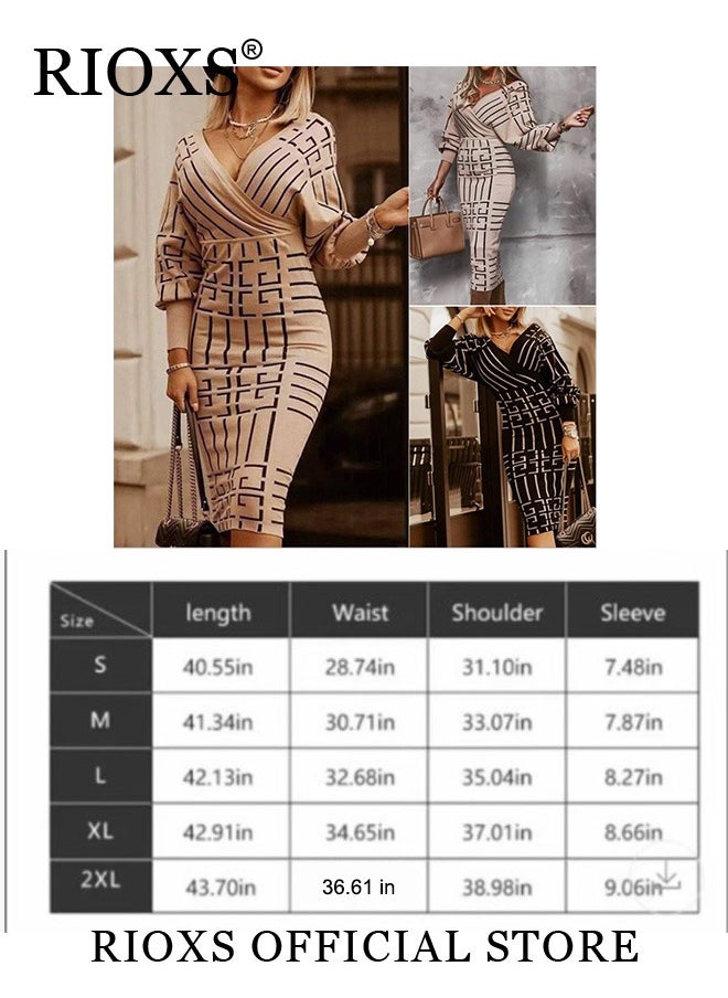 Women's Elegant High Waist Dress, V-neck Knitted Jumper Dress with Knee Length, Warm Slim Fit Pullover Dress, Stylish Exquisite Evening Prom Dress, Perfect for Both Casual and Formal Occasions