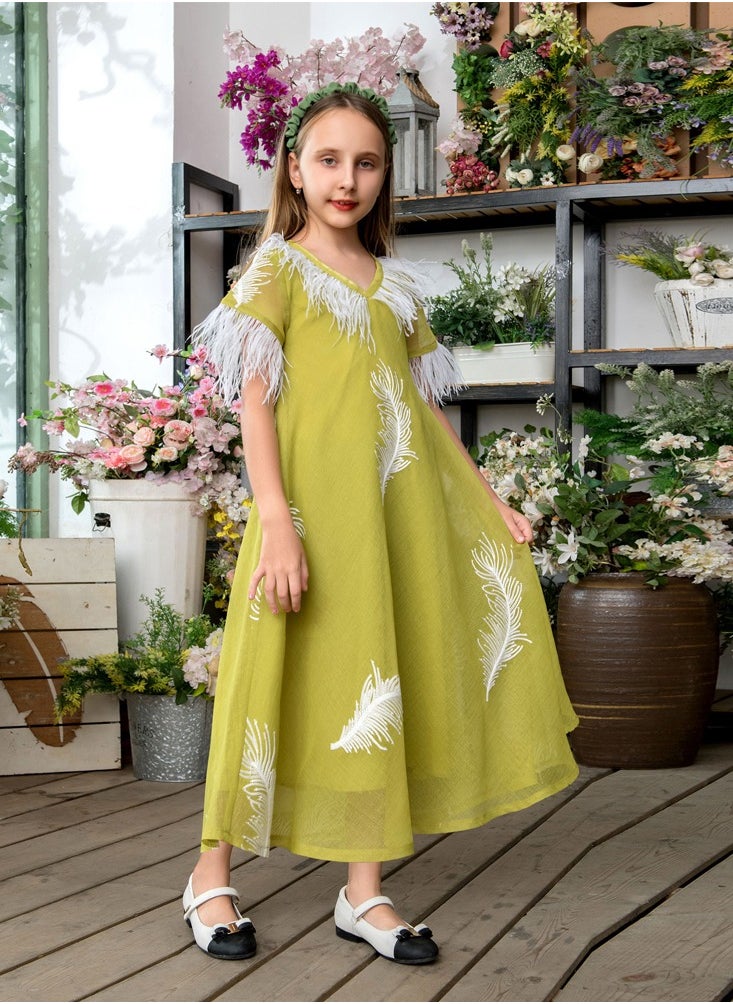 Feather patchwork dress, princess style mother-daughter outfit