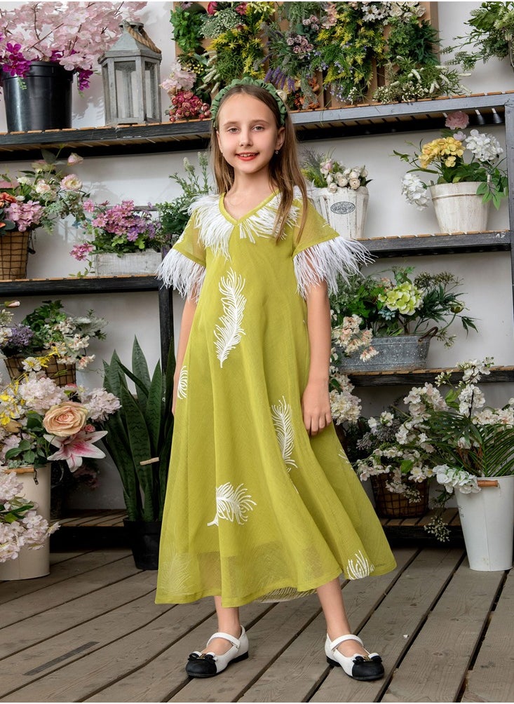 Feather patchwork dress, princess style mother-daughter outfit