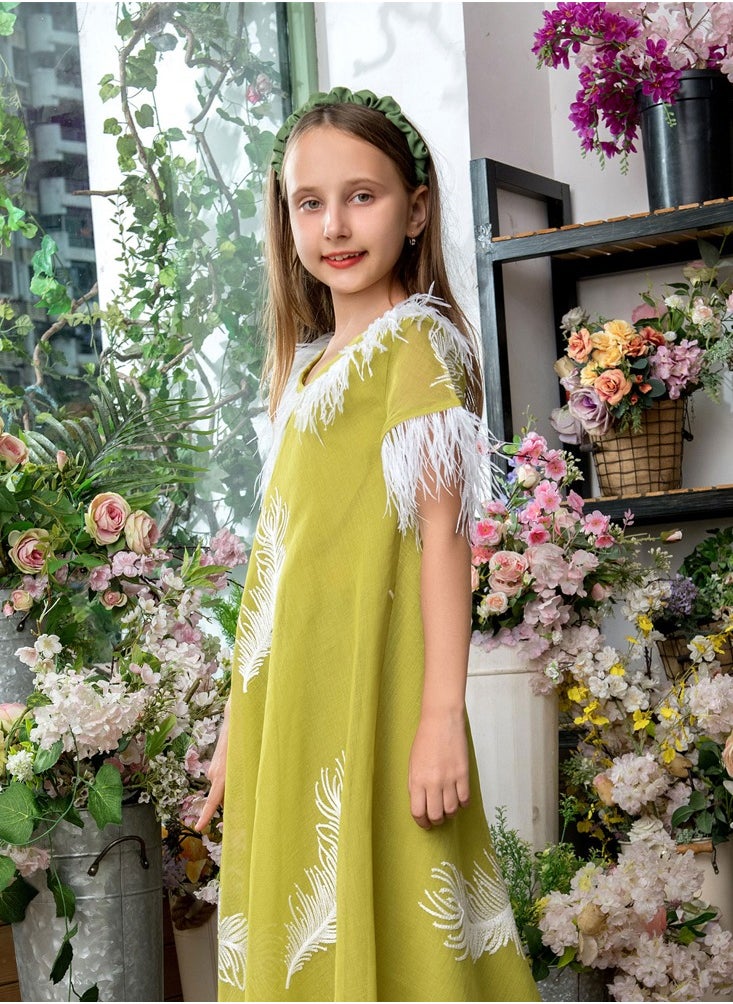 Feather patchwork dress, princess style mother-daughter outfit