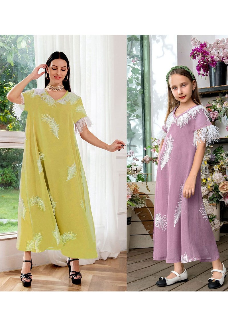 Feather patchwork dress, princess style mother-daughter outfit