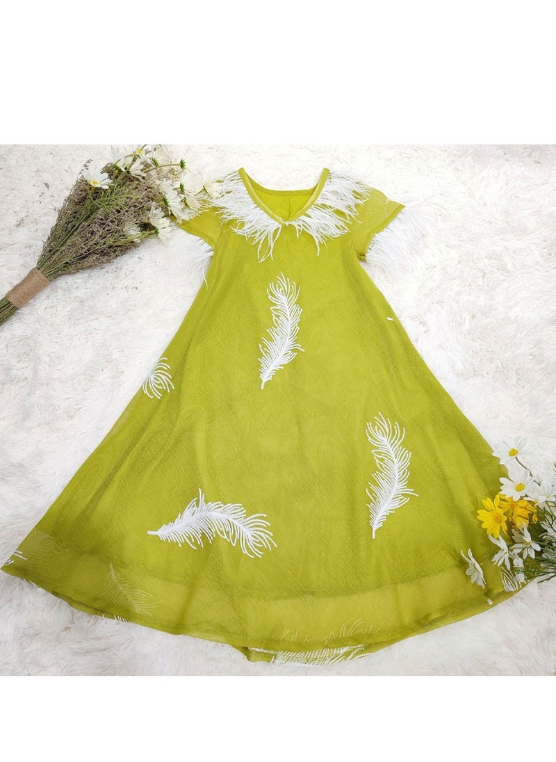 Feather patchwork dress, princess style mother-daughter outfit