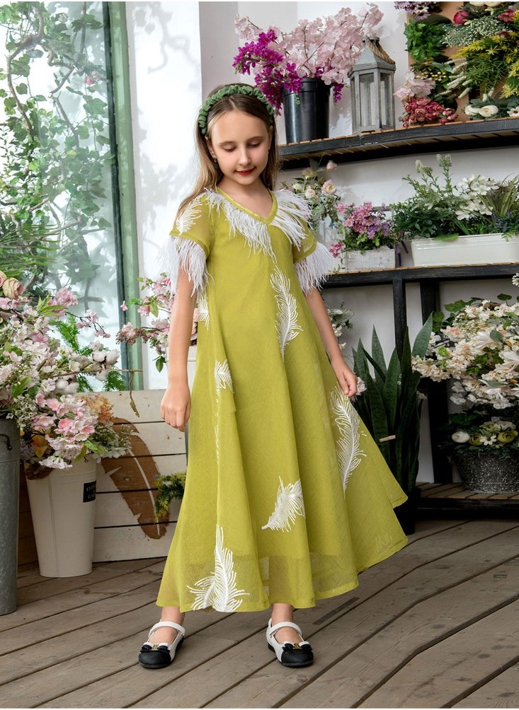 Feather patchwork dress, princess style mother-daughter outfit