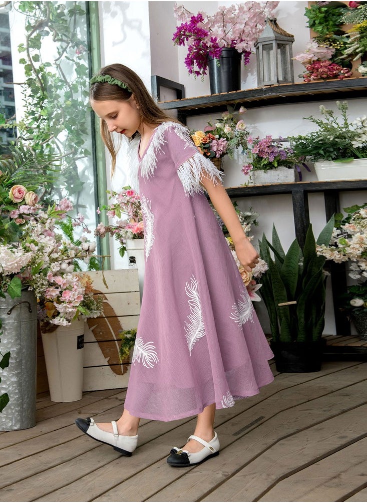 Feather patchwork dress, princess style mother-daughter outfit