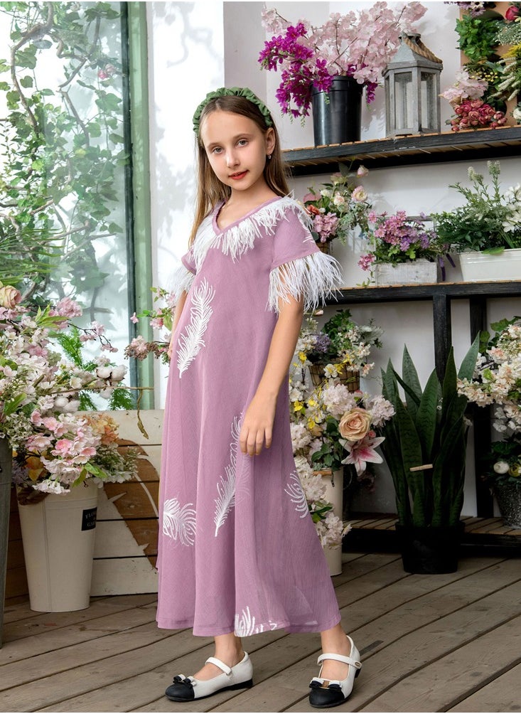 Feather patchwork dress, princess style mother-daughter outfit