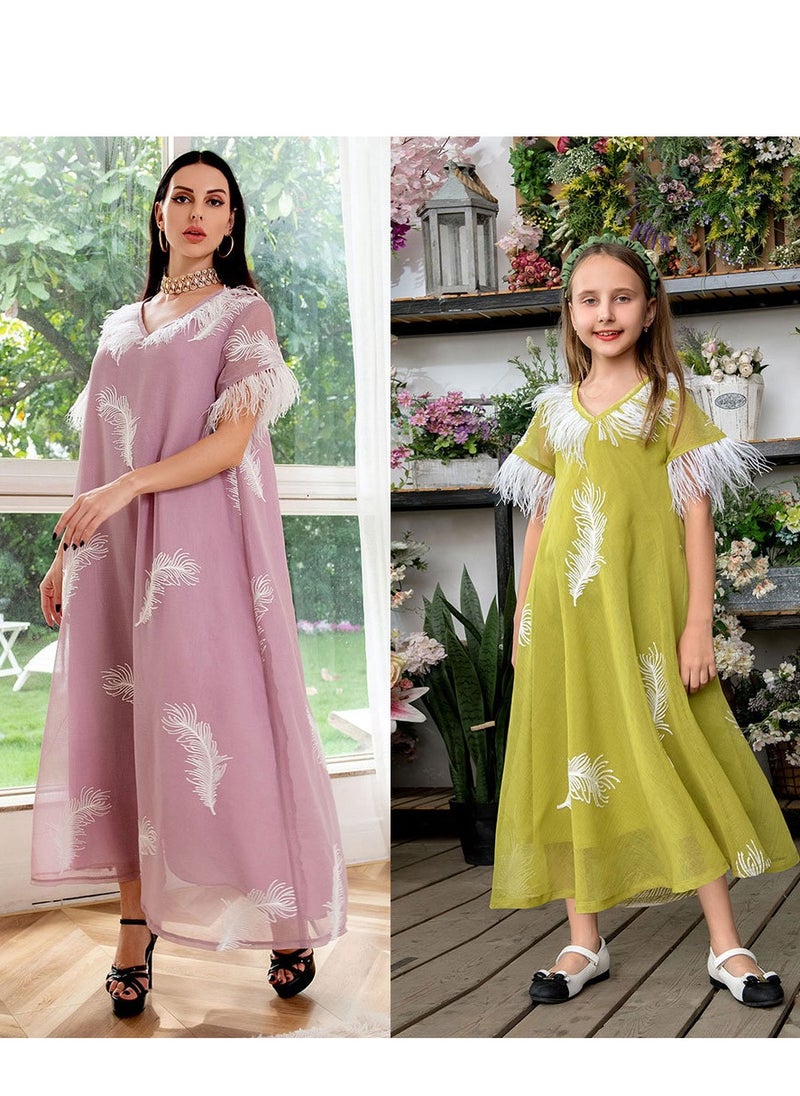 Feather patchwork dress, princess style mother-daughter outfit