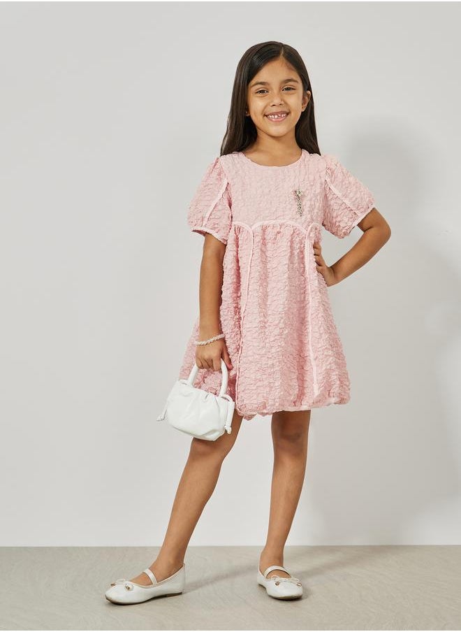 Textured Puff Sleeves Smock Dress