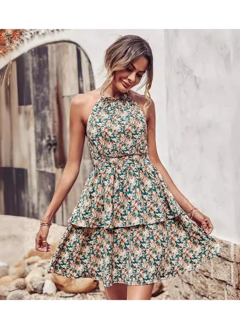 Halter halter printed sleeveless dress