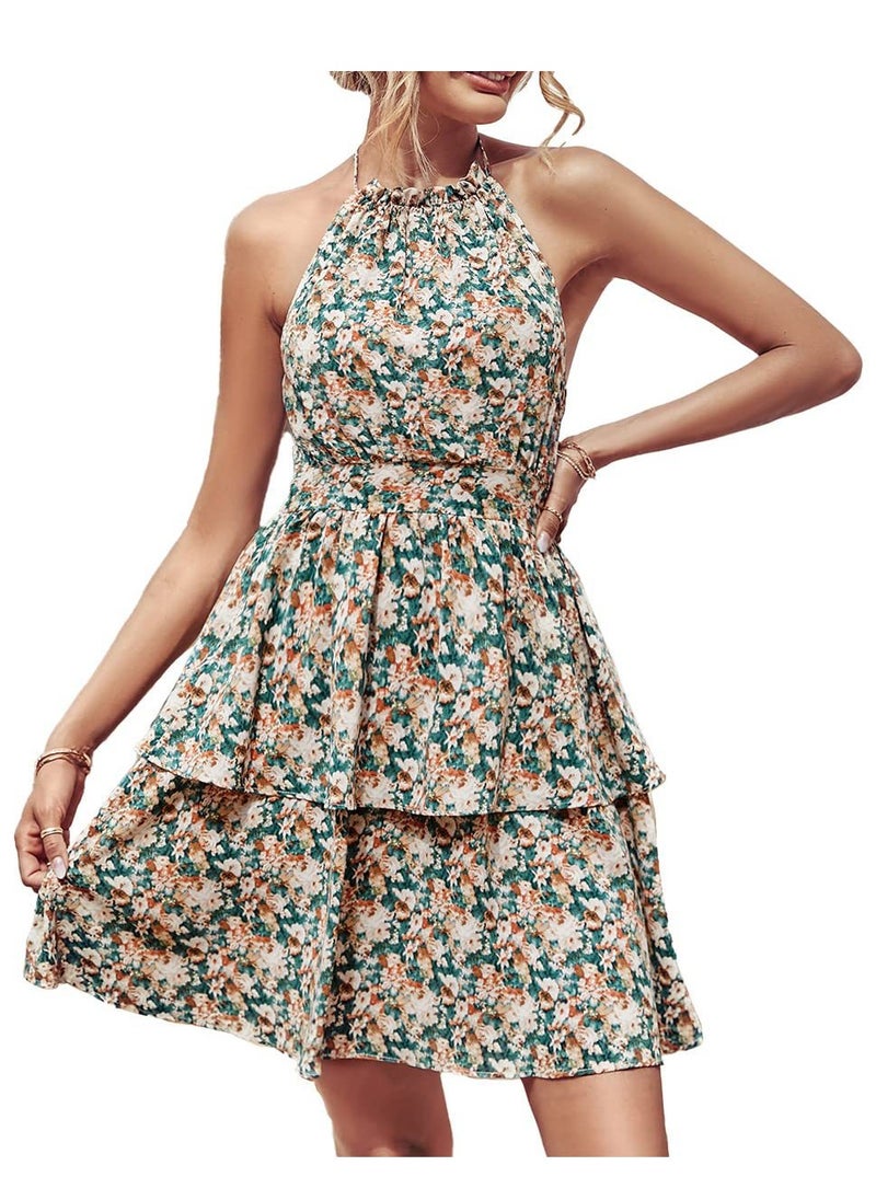 Halter halter printed sleeveless dress
