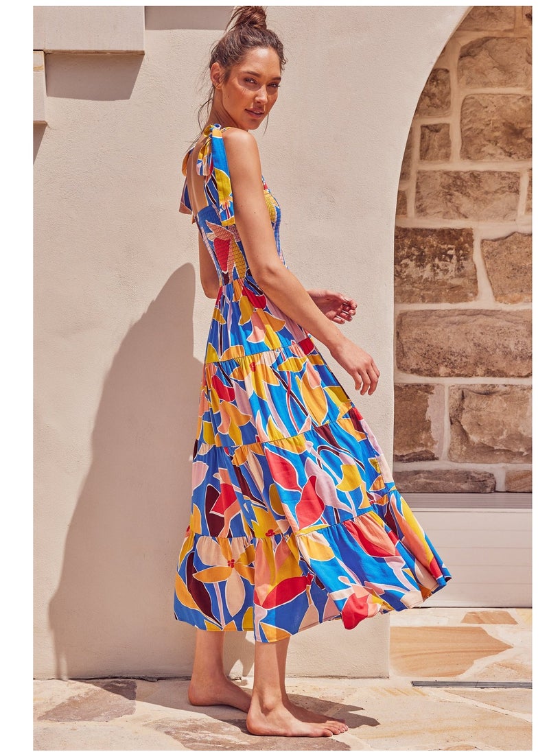 Casual commuter sleeveless printed long halter dress