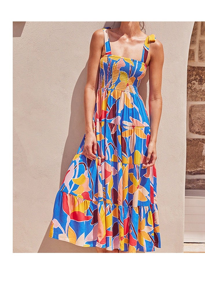 Casual commuter sleeveless printed long halter dress