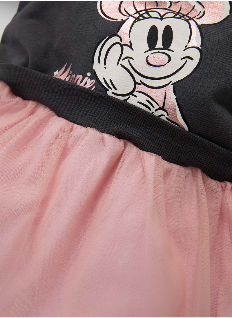 Disney Mickey & Minnie Long Sleeve Tutu Skirt Detailed Dress