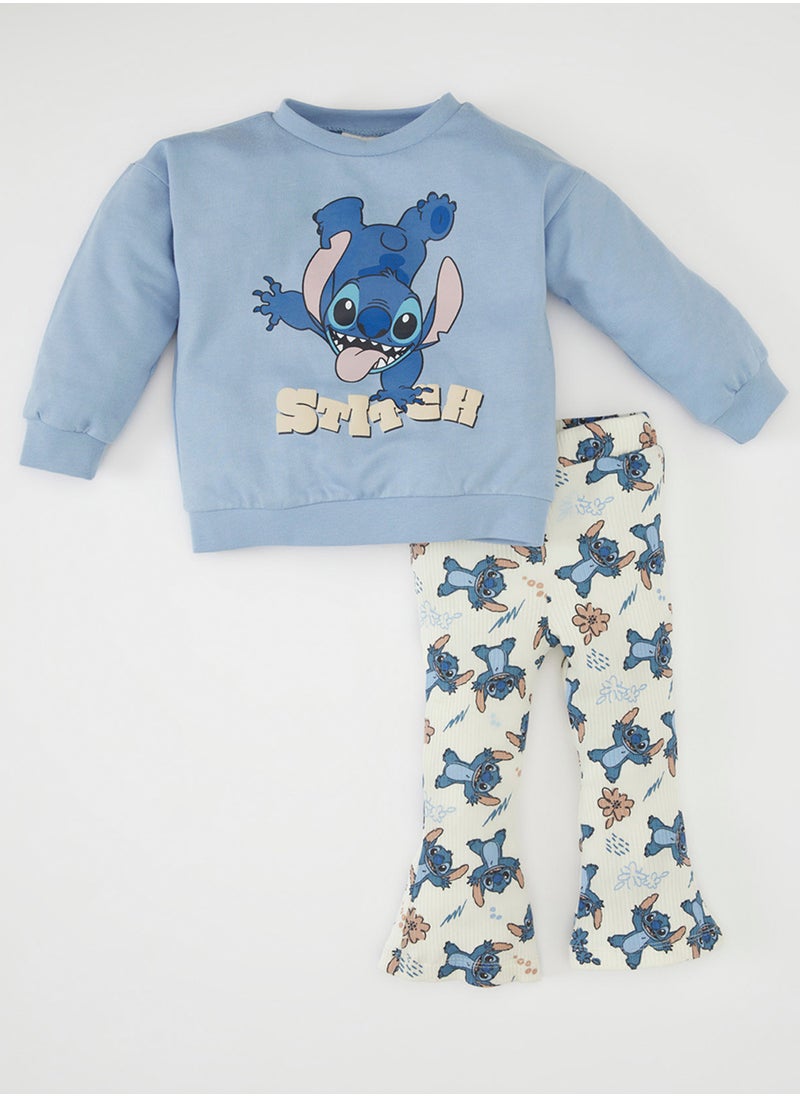 Disney Lilo & Stitch Sweatshirt With Elastic Waist Printed Flared Pants 2-Piece Set