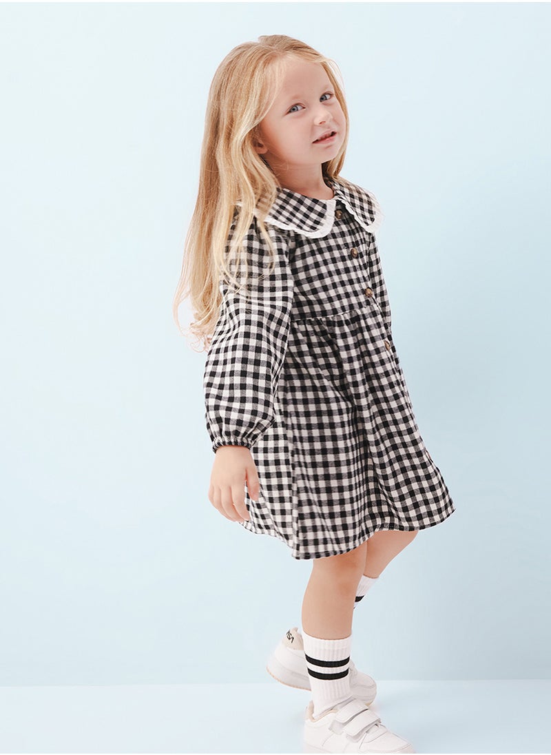 Large Collar Plaid Pattern Button-Up Flannel Dress