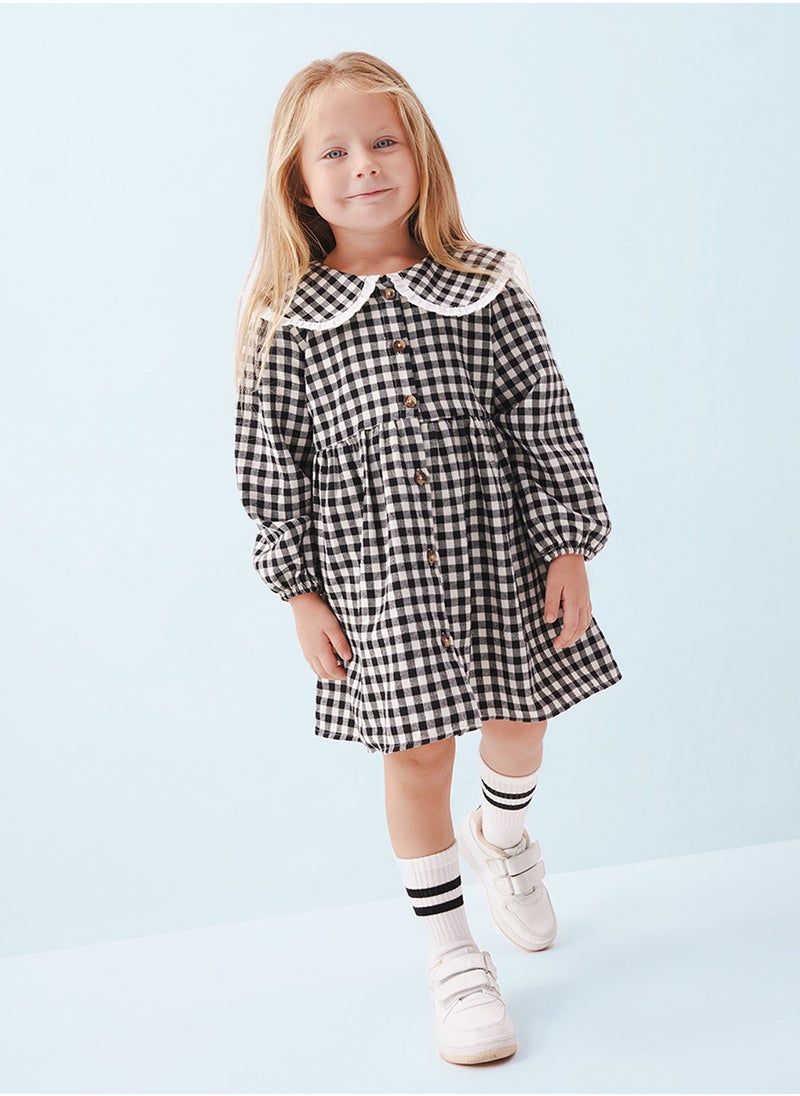 Large Collar Plaid Pattern Button-Up Flannel Dress