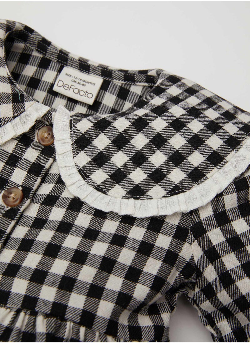 Large Collar Plaid Pattern Button-Up Flannel Dress