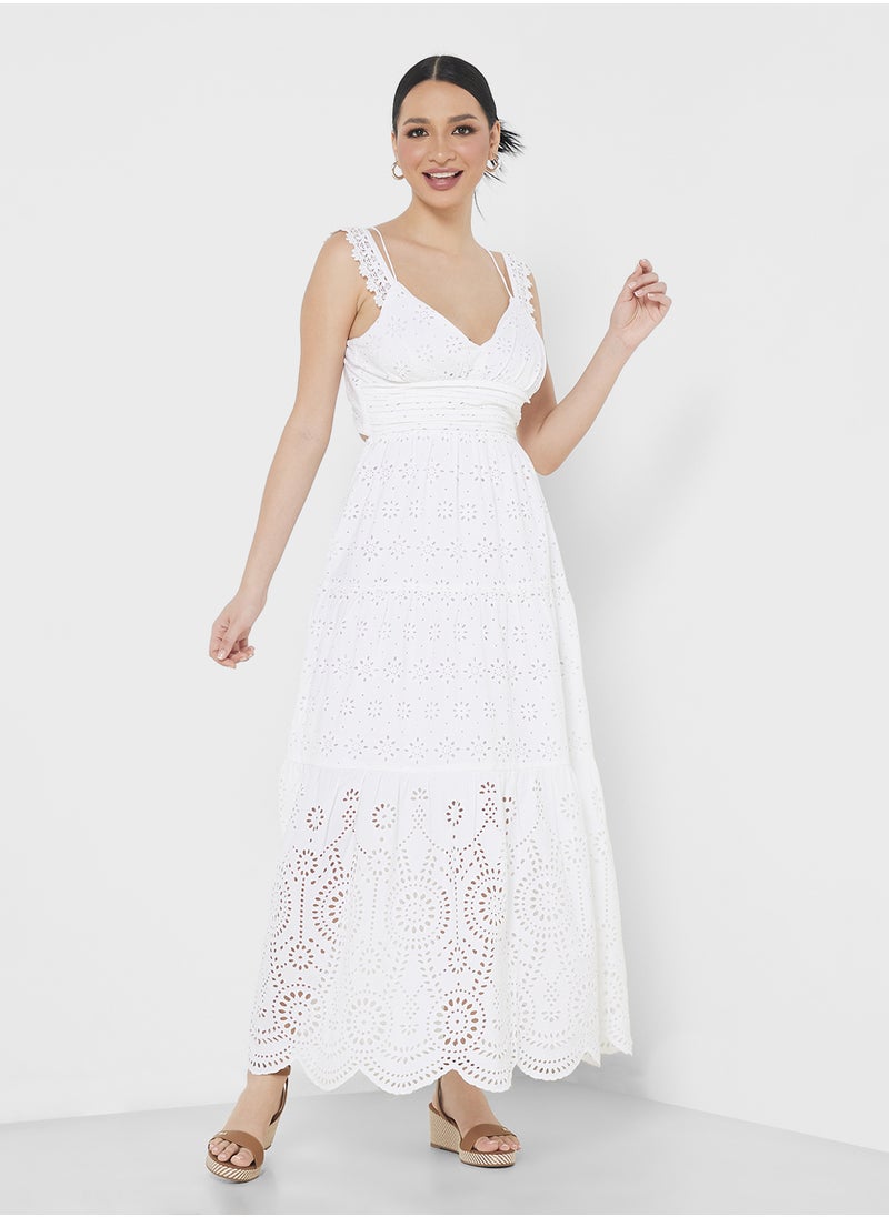 White maxi dress with embroidery