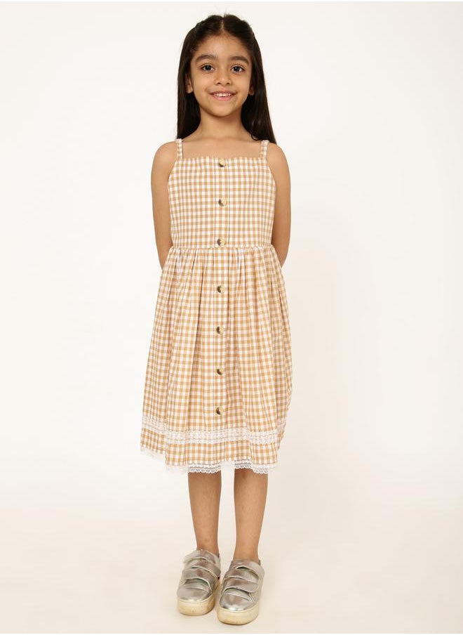 Gingham Check Lace Insert Dress