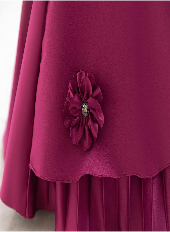 Deep Burgundy Floral Party Dress for Girls