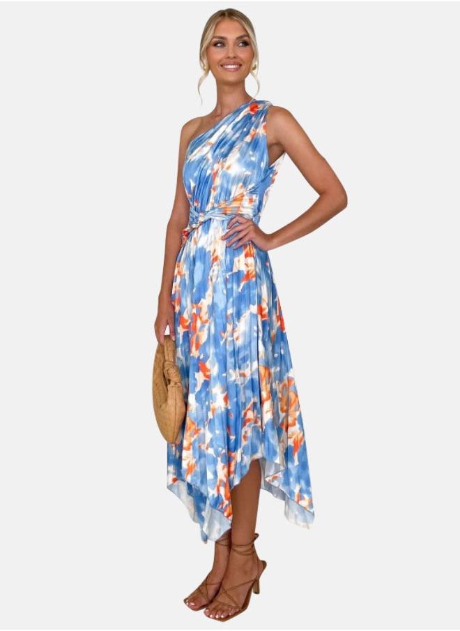 Watercolor One-Shoulder Dress