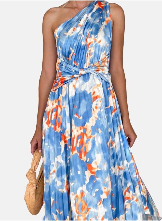Watercolor One-Shoulder Dress