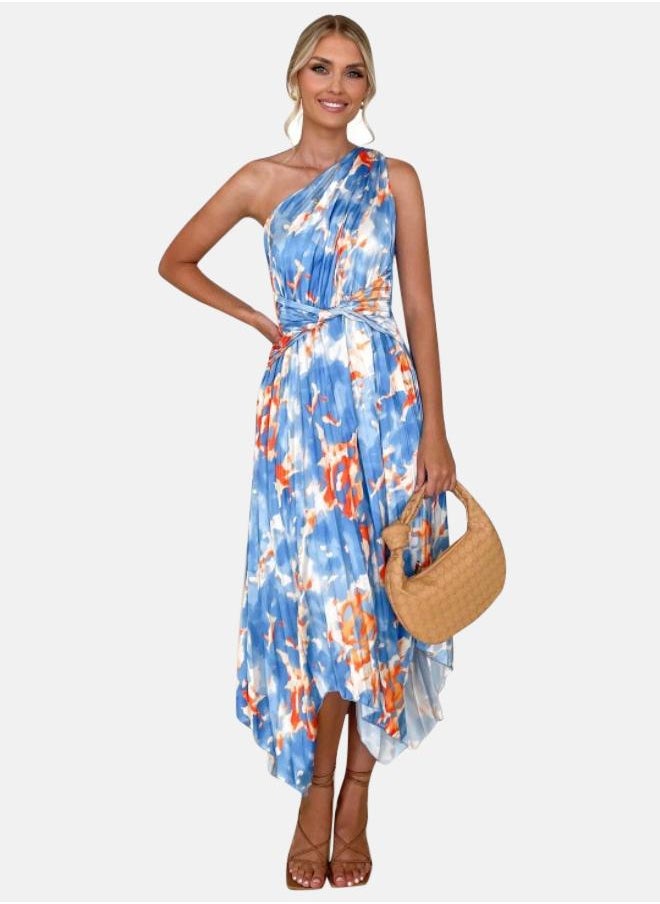 Watercolor One-Shoulder Dress