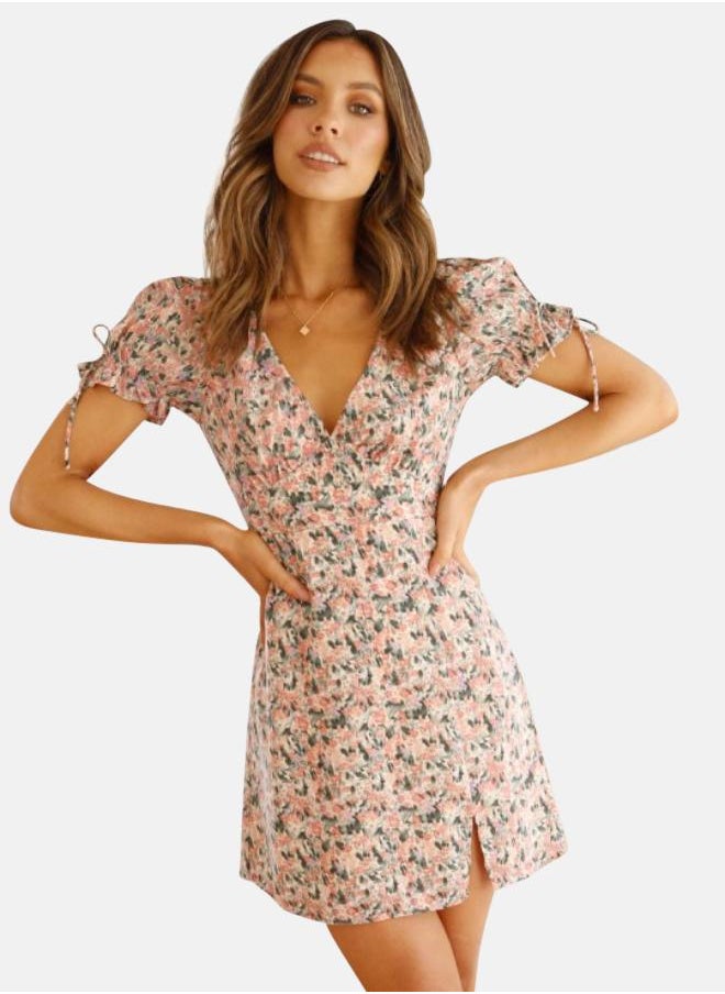 Pink Floral Printed Fit & Flare Dress