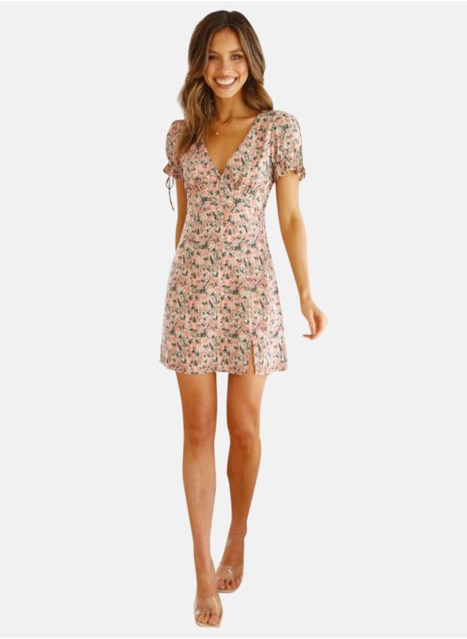 Pink Floral Printed Fit & Flare Dress