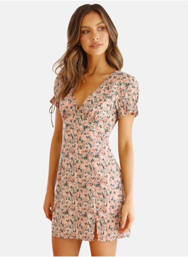 Pink Floral Printed Fit & Flare Dress