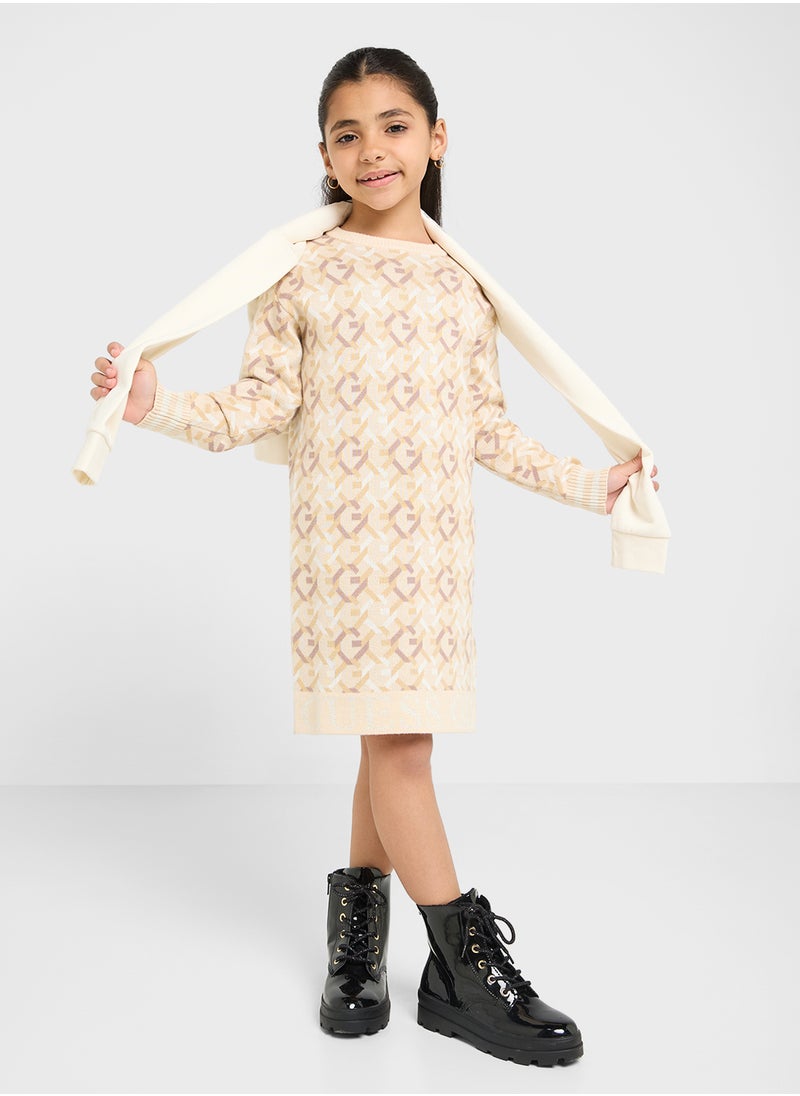 Kids Long Sleeve Printed Sweater Dress