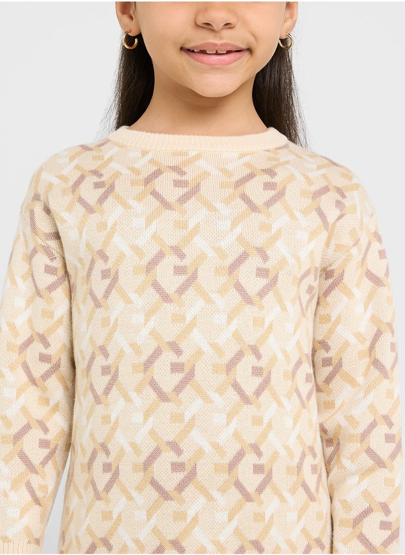 Kids Long Sleeve Printed Sweater Dress