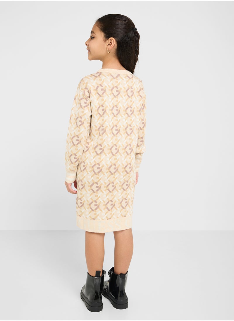 Kids Long Sleeve Printed Sweater Dress