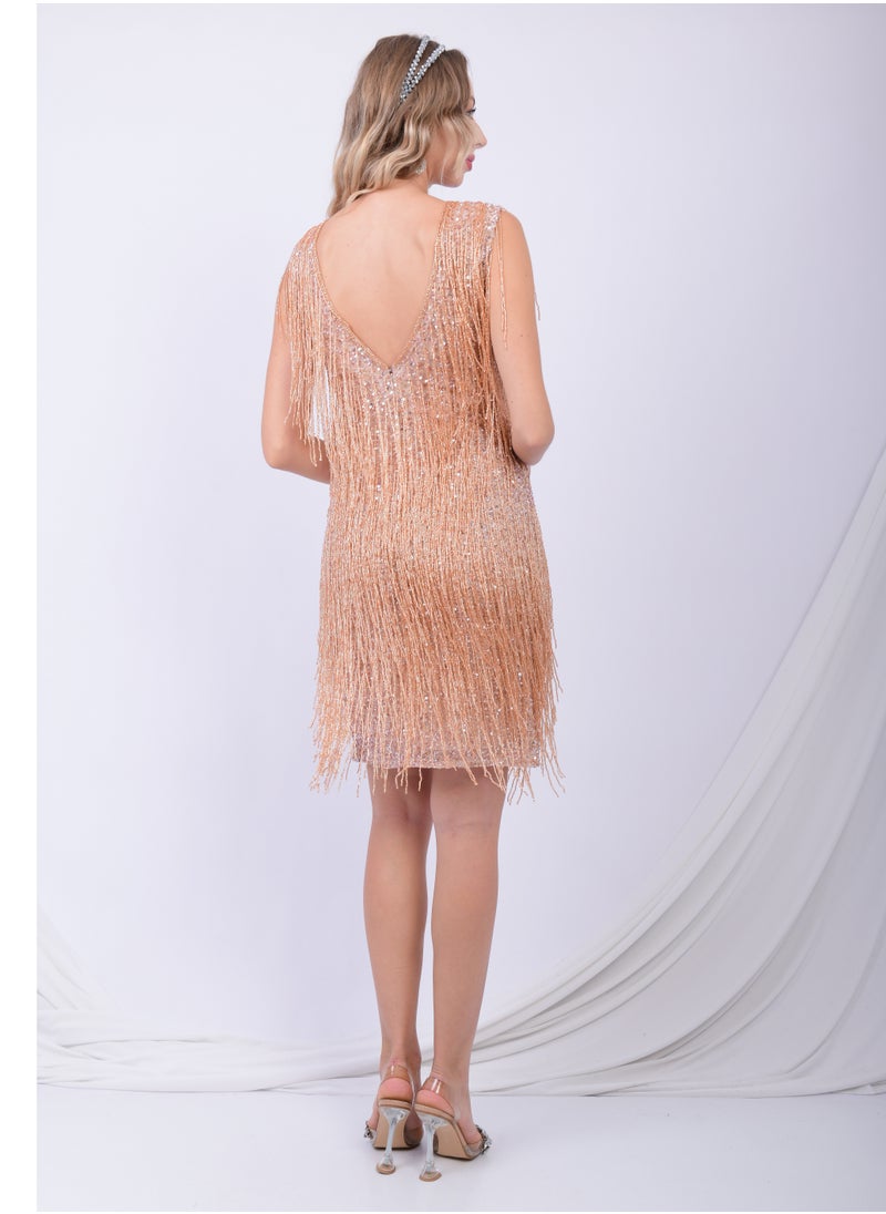 Blush Glamour Sequin Fringe Party Dress