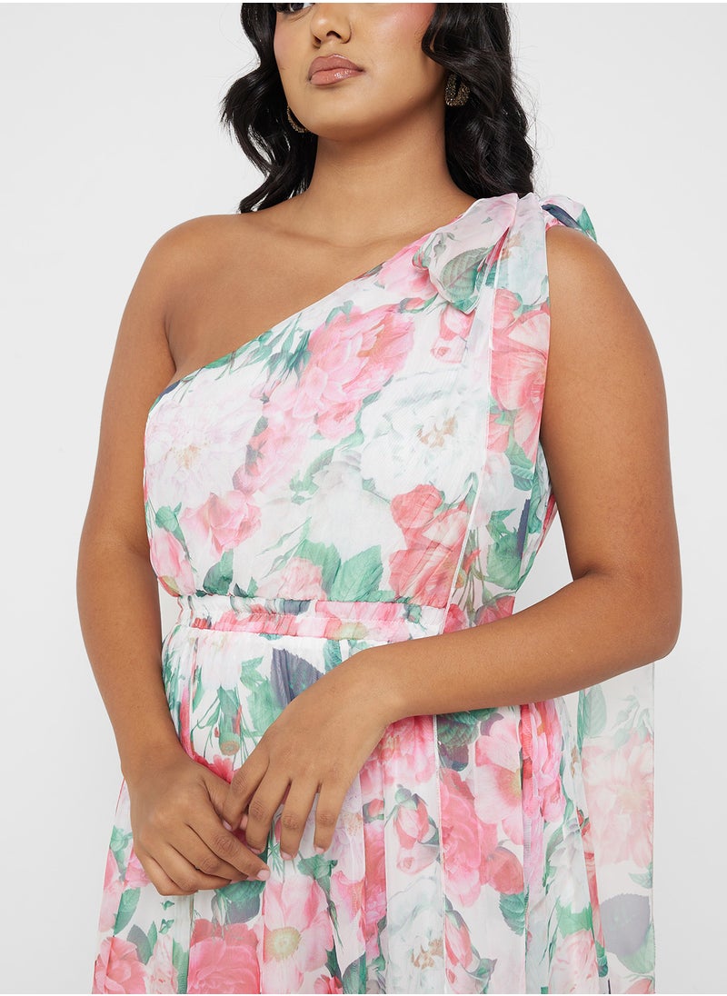 One Shoulder Floral Print Dress