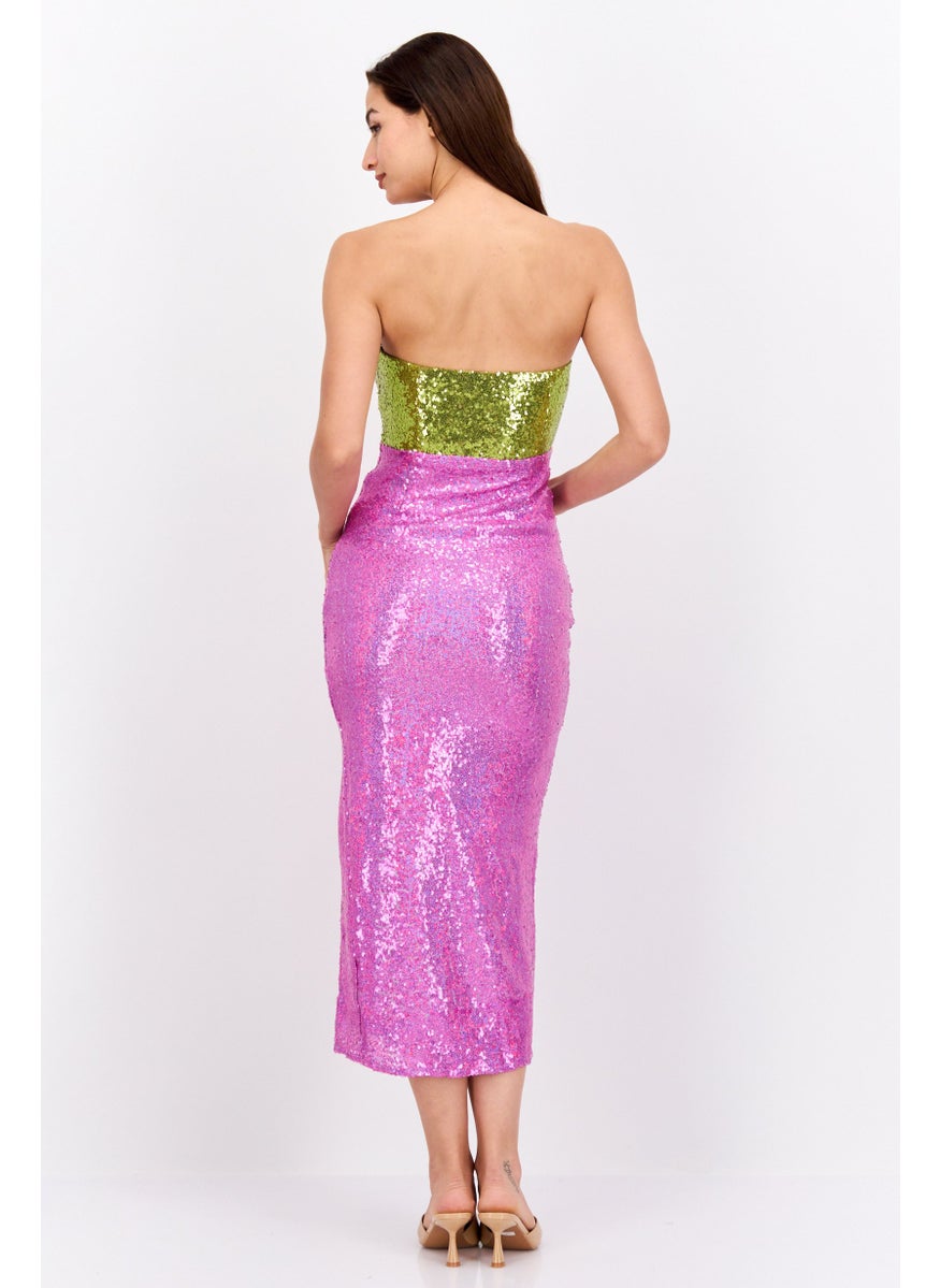 Women Sequins Strapless Midi Dress, Pink