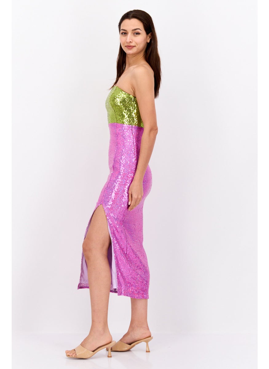 Women Sequins Strapless Midi Dress, Pink