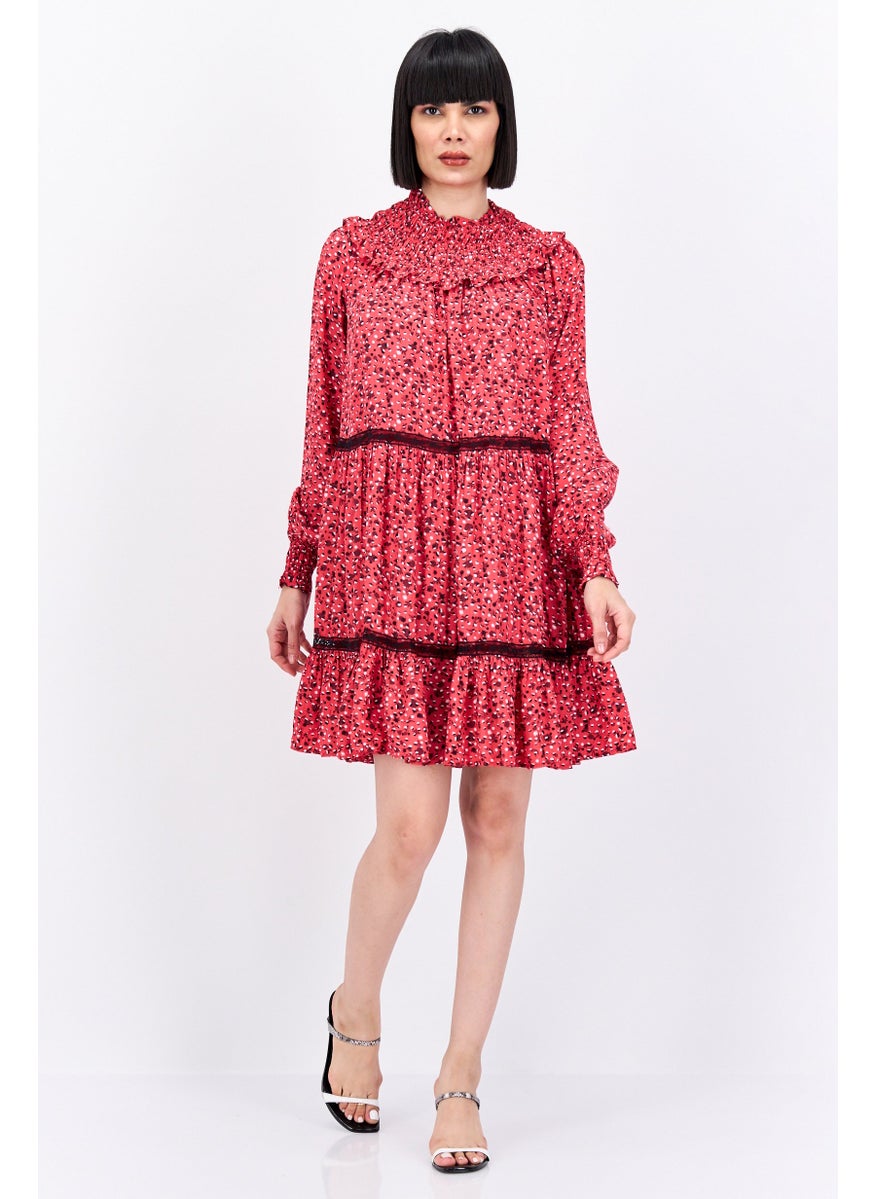 Women Allover Print Midi Dress, Red Combo