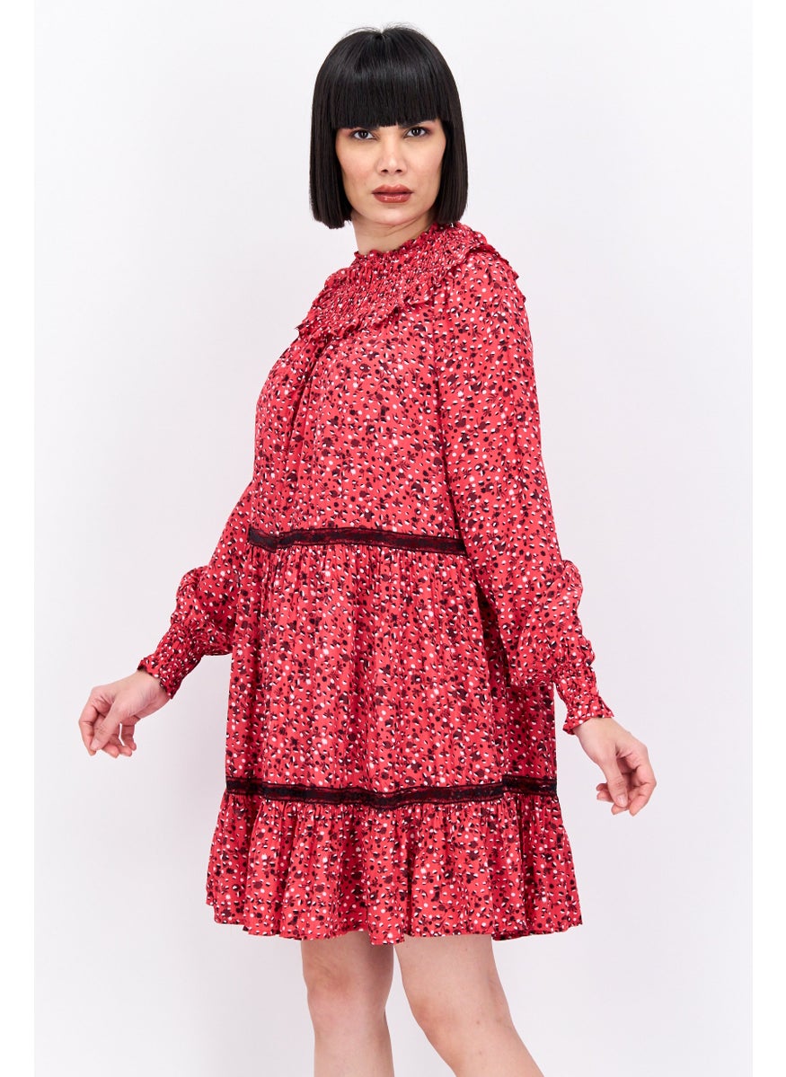 Women Allover Print Midi Dress, Red Combo