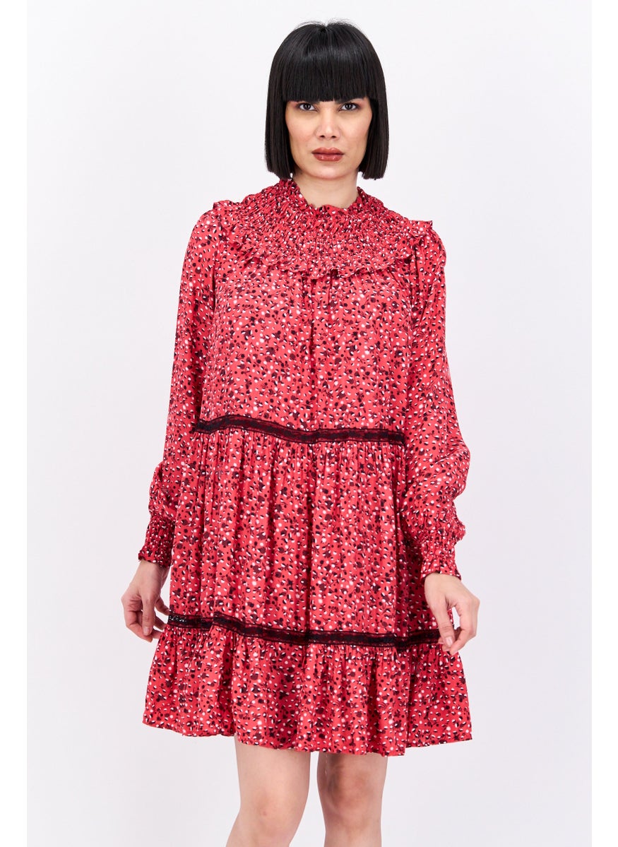 Women Allover Print Midi Dress, Red Combo