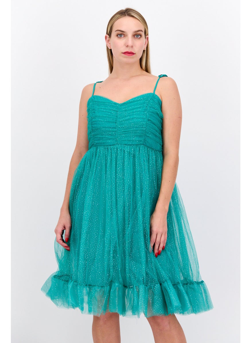 Women Petite Textured Party Mini Dress, Green