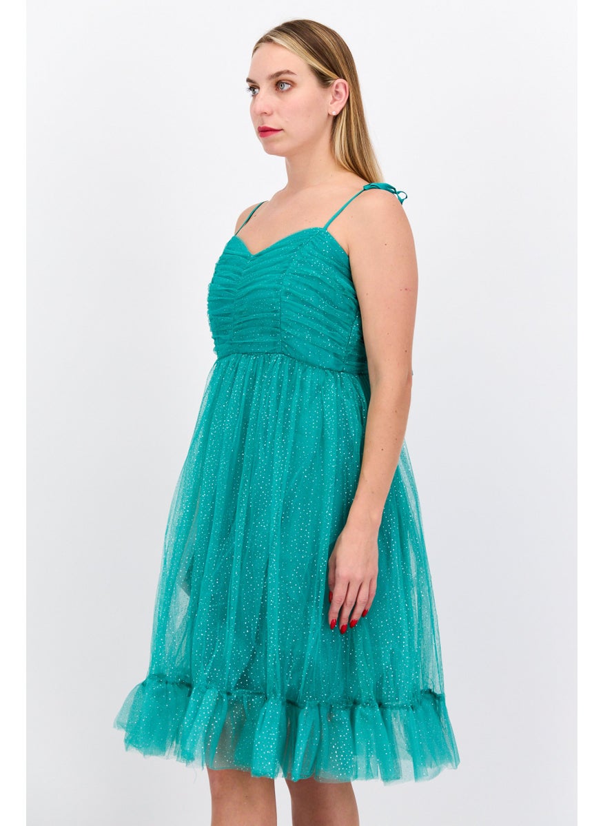 Women Petite Textured Party Mini Dress, Green