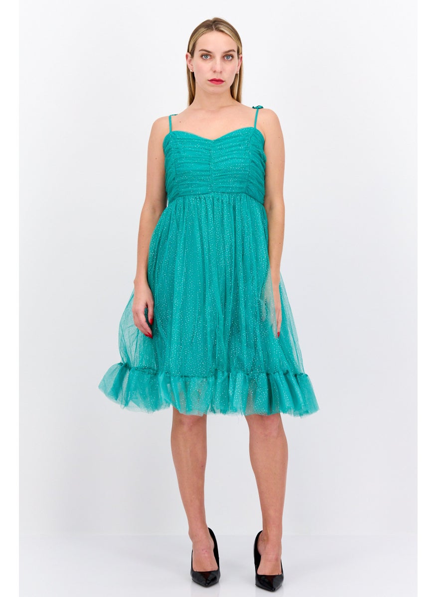 Women Petite Textured Party Mini Dress, Green