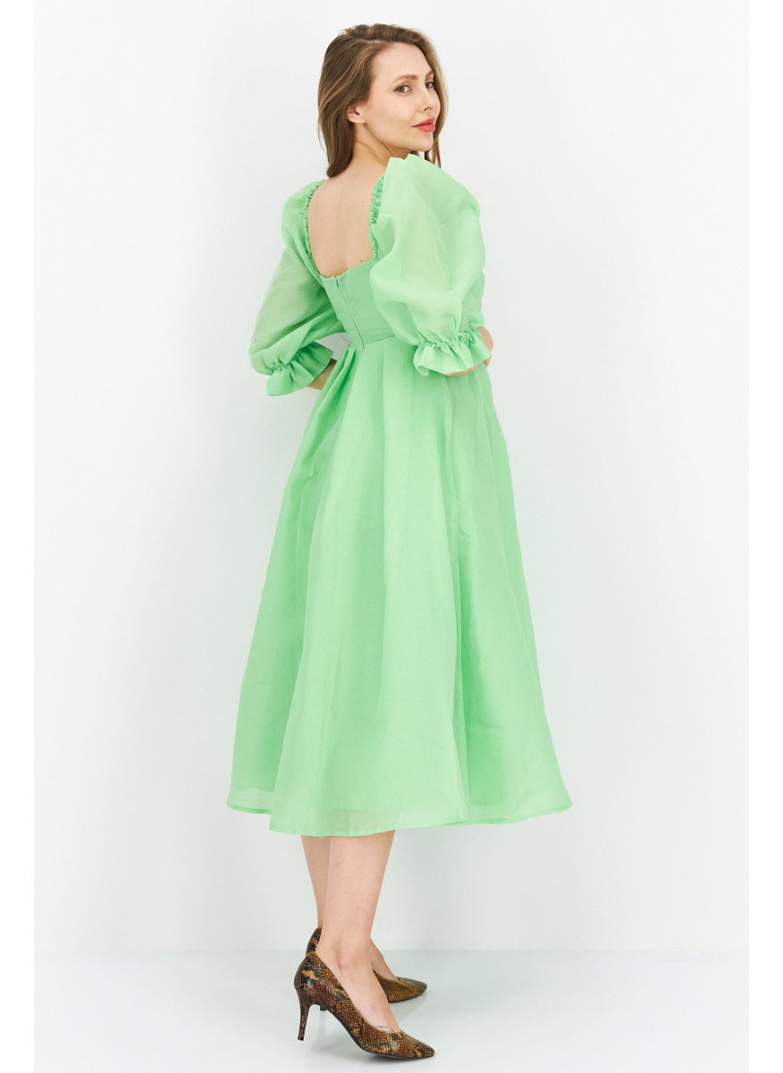 Women Textured Midi Dress, Green