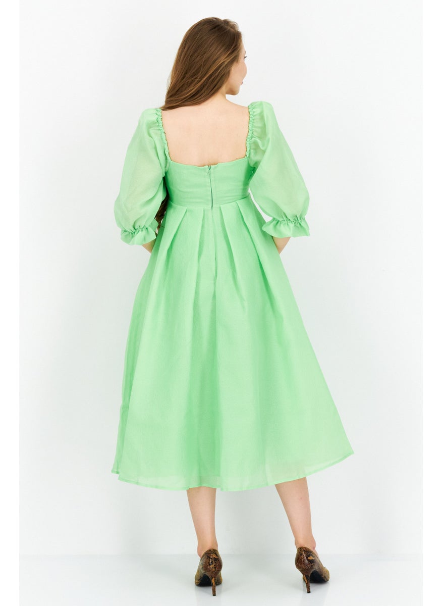 Women Textured Midi Dress, Green