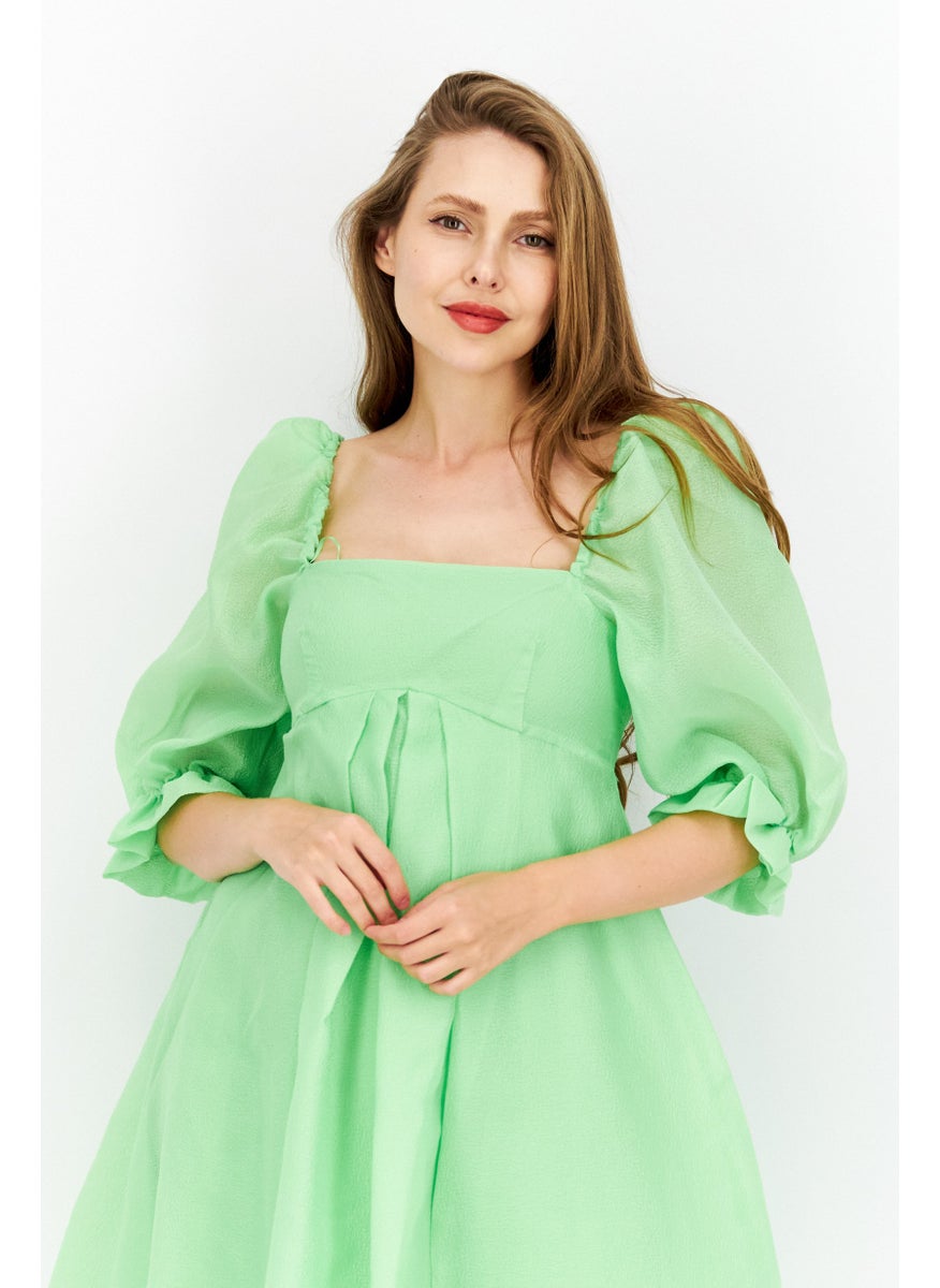 Women Textured Midi Dress, Green