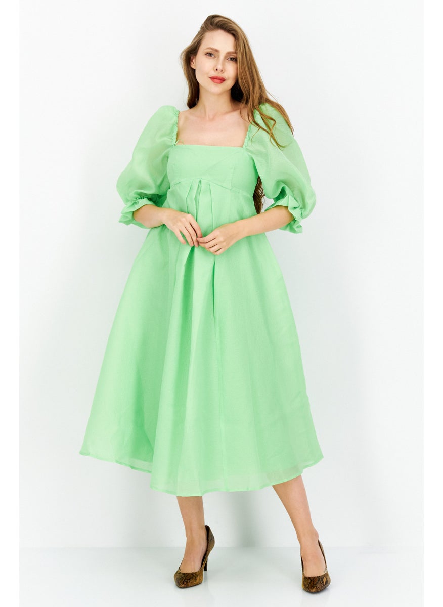 Women Textured Midi Dress, Green