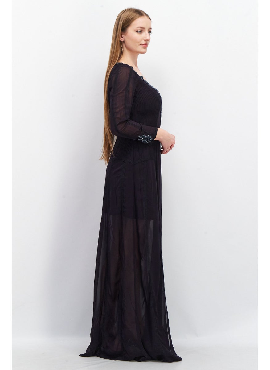 Women Embellished Maxi Dress, Navy Blue